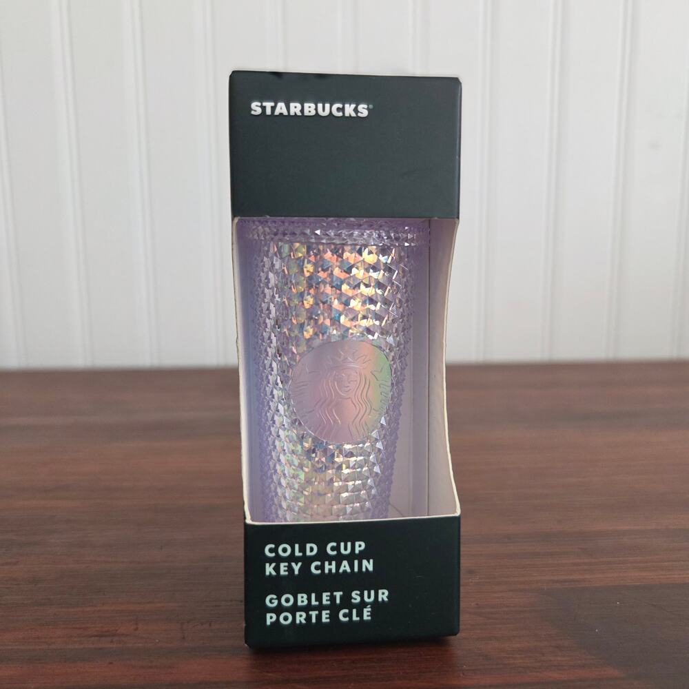 Starbucks ColdCup KeyChain 2023 Studded Iridescent Blue/Lilac Tumbler Coffee New